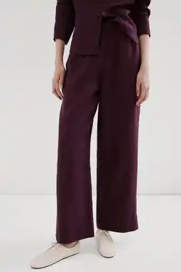 Wehkamp Mango wide leg highwaist broek met linnen donkerpaars aanbieding