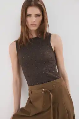 Wehkamp Mango top met textuur donkerbruin aanbieding