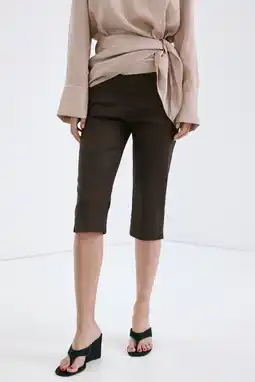 Wehkamp Mango straight regularwaist capri met linnen bruin aanbieding