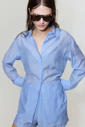 Wehkamp Mango blouse met krijtstreep lichtblauw aanbieding
