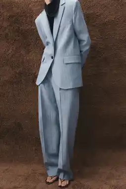 Wehkamp Mango straight regularwaist broek met krijtstreep blauw aanbieding
