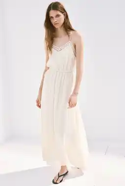 Wehkamp Mango broderie midi zomerjurk - beige aanbieding