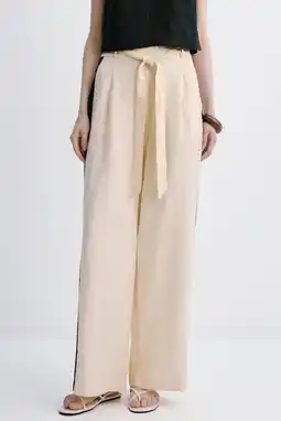 Wehkamp Mango wide leg highwaist broek met linnen ecru aanbieding