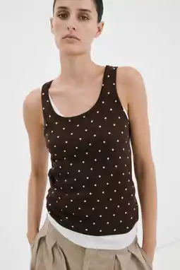 Wehkamp Mango tanktop met stippen donkerbruin aanbieding