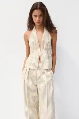 Wehkamp Mango top met krijtstreep lichtgeel aanbieding