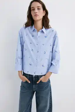 Wehkamp Mango gebloemde blouse met krijtstreep lichtblauw aanbieding