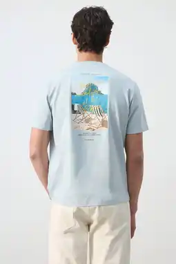 Wehkamp Mango Man regular fit T-shirt met backprint - lichtblauw aanbieding