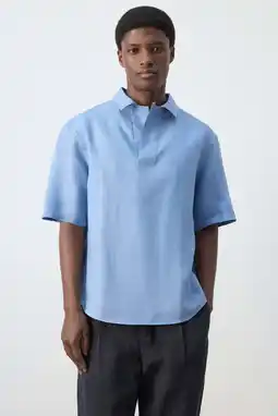 Wehkamp Mango Man linnen relaxed fit overhemd - lichtblauw aanbieding