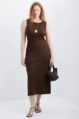 Wehkamp Mango zomerjurk fijn gebreid donkerbruin aanbieding