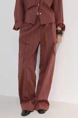 Wehkamp Mango highwaist gestreepte cargobroek roodbruin aanbieding
