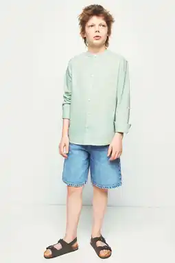 Wehkamp Mango Kids overhemd met linnen lichtgroen aanbieding