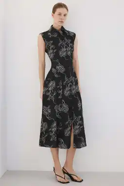 Wehkamp Mango gebloemde midi jurk zwart aanbieding