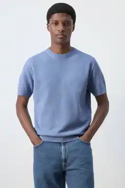 Wehkamp Mango Man slim T-shirt rib gebreid blauw aanbieding