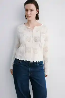 Wehkamp Mango vest met ingebreid patroon ecru aanbieding