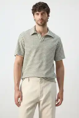 Wehkamp Mango Man regular gestreepte polo groen aanbieding
