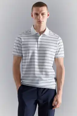 Wehkamp Mango Man slim gestreepte polo wit aanbieding