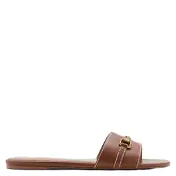 Wehkamp Mango leren slippers met siergesp cognac aanbieding