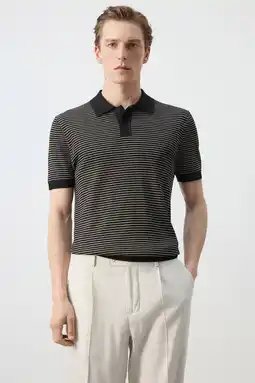 Wehkamp Mango Man regular gestreepte polo zwart aanbieding