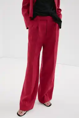 Wehkamp Mango wide leg regularwaist pantalon met linnen rood aanbieding