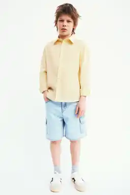 Wehkamp Mango Kids casual overhemd met linnen lichtgeel aanbieding