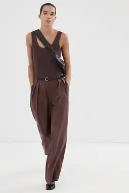 Wehkamp Mango jumpsuit met krijtstreep donkerbruin aanbieding