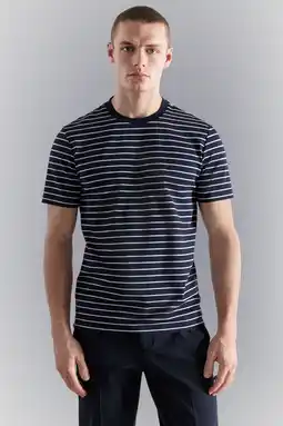 Wehkamp Mango Man slim gestreept T-shirt donkerblauw aanbieding