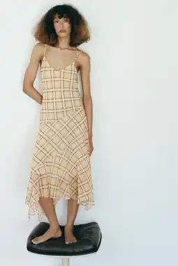 Wehkamp Mango viscose geruite midi jurk - lichtgeel aanbieding