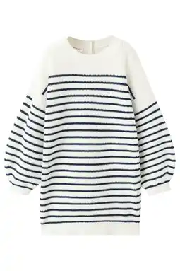 Wehkamp Mango Kids gestreepte sweatjurk gebreid ecru aanbieding