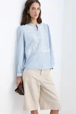 Wehkamp Mango katoenen blouse met borduursels - lichtblauw aanbieding