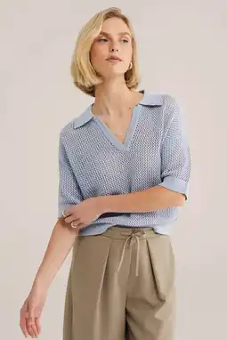 Wehkamp WE Fashion gebreide top crochet lichtblauw aanbieding