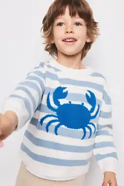 Wehkamp Mango Kids gestreepte gebreide trui blauw aanbieding
