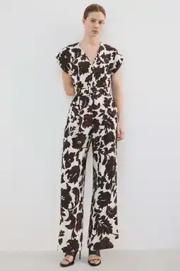 Wehkamp Mango gebloemde jumpsuit ecru/bruin aanbieding