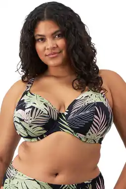 Wehkamp Elomi niet-voorgevormde beugel bikinitop Tropical Retreat zwart/lichtgroen/roze aanbieding