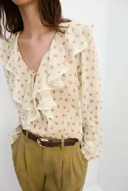 Wehkamp Mango gebloemde blouse met ruches - lichtgeel aanbieding