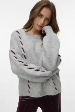 Wehkamp VERO MODA gebreide trui met wol grijs aanbieding