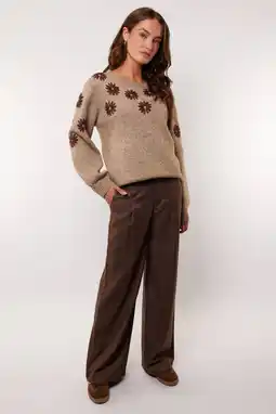 Wehkamp G-maxx wide leg regularwaist pantalon met krijtstreep donkerbruin aanbieding