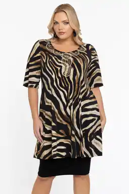 Wehkamp YOEK tuniek met dierenprint en strass steentjes donkerbruin/zwart/crème aanbieding