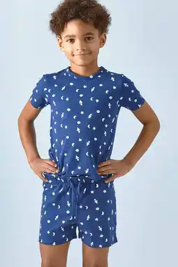 Wehkamp Little Label shortama met all over print van katoen blauw aanbieding