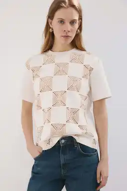 Wehkamp Mango T-shirt crochet ecru aanbieding