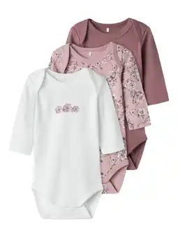 Wehkamp NAME IT BABY romper NBFBODY - wit/lila/paars (set van 3) aanbieding