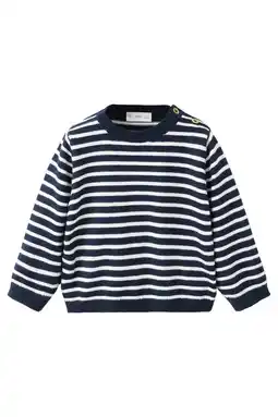 Wehkamp Mango Kids gestreepte trui donkerblauw fijn gebreid aanbieding