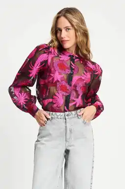 Wehkamp POM Amsterdam mesh blouse roze met lurex aanbieding