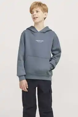 Wehkamp JACK & JONES JUNIOR hoodie JORVESTERBRO met tekst staalgrijs aanbieding