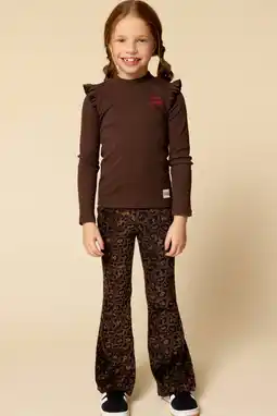 Wehkamp LOOXS little fluwelen flared flared broek met panterprint bruin aanbieding