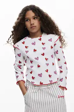 Wehkamp Desigual longsleeve met hartjes wit rib gebreid aanbieding