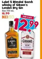 Boon`s Markt Label 5 Blended Scotch whisky of Gibson's London Dry Gin aanbieding