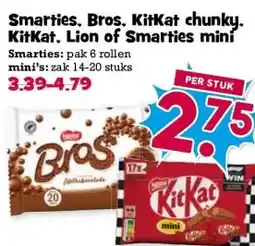 Boon`s Markt Smarties, Bros, KitKat chunky. KitKat, Lion of Smarties mini aanbieding