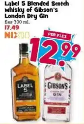 Boon`s Markt Label 5 Blended Scotch whisky of Gibson's London Dry Gin aanbieding