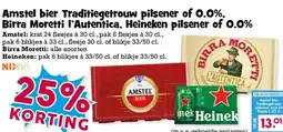 Boon`s Markt Amstel bier Traditiegetrouw pilsener of 0.0%, Birra Moretti l'Autentica, Heineken pilsener of 0.0% aanbieding