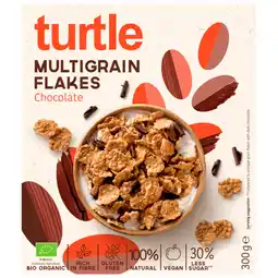 PLUS Turtle Bio Multigrain flakes dark chocolate aanbieding